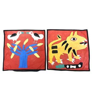 Vtg Abomey Benin Applique Banner Pillow Covers Pillowcases African Textile READ